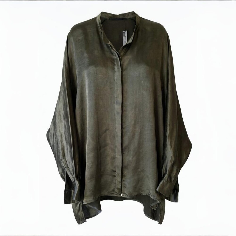 NWT Haider Ackermann Khaki Washed Satin Oversized US 8 Shirt FR 40 Maxfield - Picture 2 of 15
